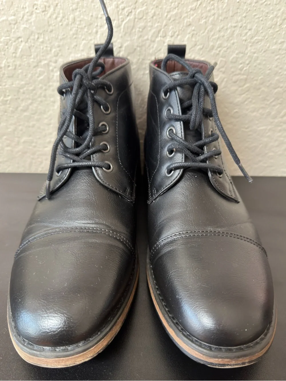 Perry Ellis Portafolio Boots Black Faux Leather Men's MANNING II Lace-Up SZ 9
